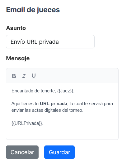 Ejemplo de plantilla de jueces