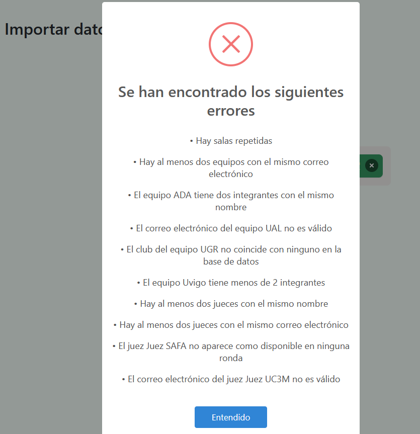 Popup datos incorrectos